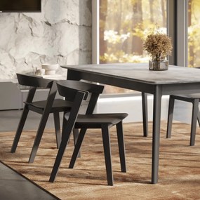 Masă de dining neagră extensibilă cu blat cu aspect de lemn de beton 100x180 cm Shadow – TemaHome
