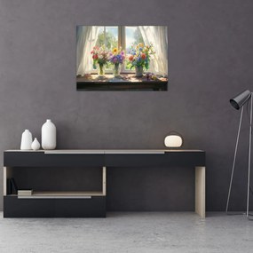 Tablou pe sticlă - Buchet la fereastră (70x50 cm)