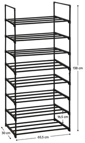 Pantofar suport pantofar, negru, 8 rafturi , metal plastic, 65,5 cm lungime x30 cm adancime x138 cm inaltime negru, 65.5 cm, 138 cm, 30 cm