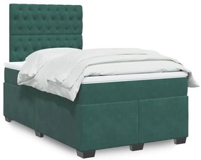 vidaXL Pat box spring cu saltea, verde închis, 120x200 cm, catifea