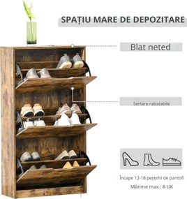 Suport Pantofi HOMCOM cu Design Eficient pentru Economisire Spațiu, 3 Uși, Polițe Reglabile, 62.5x26x117.5 cm, Lemn | Aosom Romania