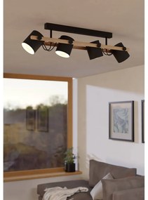 Plafonieră neagră/în culoare naturală cu abajur din metal 10x19 cm HORNWOOD – EGLO