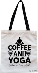 Sacosa de Panza pentru Cumparaturi, Geanta Tote, Yoga Coffee and Yoga, Cu fermoar, 38x34.5 cm, Alba, BEKZ®