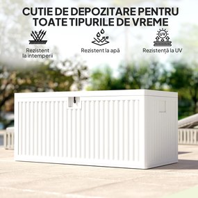 Outsunny Cufăr de Exterior de 140L Impermeabil cu Design Canelat și 2 Pistoane cu Gaz, 140x68x68 cm, Alb | Aosom Romania