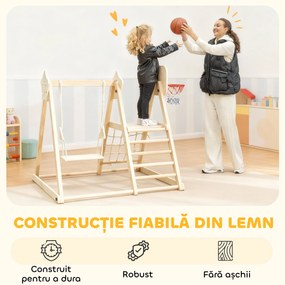 AIYAPLAY Set de Cățărare 5 în 1 cu Tobogan, 2 Pereți de Cățărare, Leagăn și Coș de Baschet, din Lemn, 140x172.5x116.5 cm | Aosom Romania