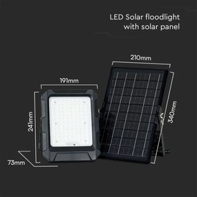 Proiector solar LED 10W 3,7V IP65 4000K negru + telecomandă