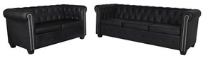 272249 vidaXL Canapea Chesterfield cu 2 și 3 locuri, piele artificială, negru