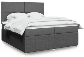 vidaXL Pat box spring cu saltea, gri închis, 200x200 cm, textil