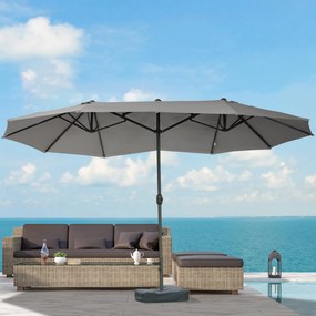 Outsunny Umbrelă de grădină exterioară, umbrelă dublă rectangulară 4,6L x 2,7l x 2,4H m cu deschidere și închidere cu manivelă, saci de greutate și bază incluse, pentru balcon, piscină, gri | Aosom Romania