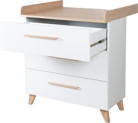 Comodă de copii albă cu aspect de lemn de stejar cu masă de schimbat 88,5x99x76 cm Léon – Roba