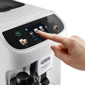 Espressor automat DeLonghi Magnifica PLUS ECAM 320.60.W, 1450W, 15 bar, 1.8l, 15 programe, 13 trepte de macinare, Ecran tactil TFT, LatteCrema Hot, Boabe de cafea, Alb