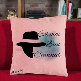 Cadou pentru Cumnat - Perna Personalizata Cel mai Bun Cumnat cu Silueta Palarie si Pete Teal-Roz, 40x40 cm, Roz, Husa Detasabila, Perna Inclusa, BEKZ®