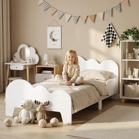AIYAPLAY Pat Montessori pentru Copii 3-8 Ani, 143,5 x 74,5 cm, cu Bare Laterale Anti-Cădere, Model Norișor din Lemn, Alb | Aosom Romania