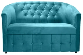 Canapea scoica fixa Ozy, 2 locuri, catifea, turcoaz, nasturi decorativi
