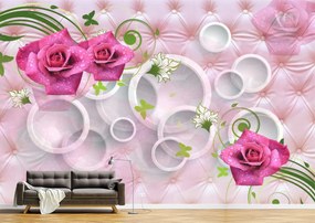 Tapet Premium Canvas - Trandafiri roz cu roua 3d abstract