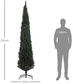 HOMCOM Brad Artificial de Crăciun cu 538 Ramuri, Brad de Crăciun Îngust și Spațios cu Bază de Oțel, Ø55x225 cm, Verde | Aosom Romania