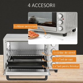 HOMCOM Mini Cuptor Electric 32L – Temperatură Reglabilă, Cronometru, 3 Moduri de Gătit | Aosom Romania