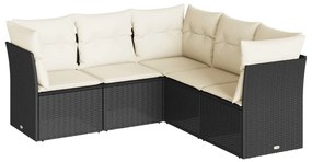 3217616 vidaXL Set mobilier de grădină cu perne, 5 piese, negru, poliratan