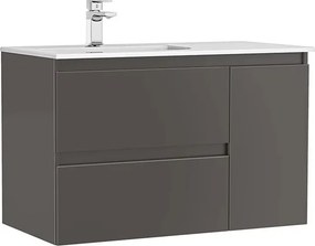 Set dulap baza suspendat Gala Daily antracit 2 sertare 1 usa si lavoar 90 cm