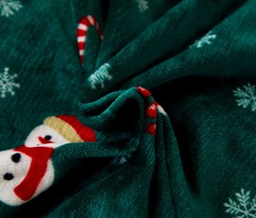 Set 2 buc lenjerie cocolino SNOWMAN AND GINGERBREAD verde + cearsaf Cocolino microplus cu elastic SOFT 180x200 cm alb, pat dublu