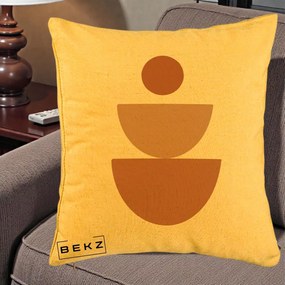 Perna Decorativa Geometric Boho Semicerc Stivuit, 40x40 cm, Galben, Husa Detasabila, Perna Inclusa, BEKZ®
