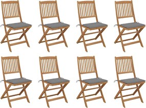 vidaXL Scaune pliabile de exterior cu perne, 8 buc., lemn masiv acacia