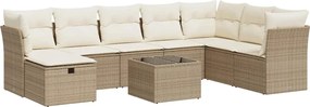 vidaXL Set canapele de grădină, 9 piese, cu perne, bej, poliratan