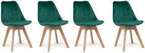 Set de scaune din catifea în stil scandinav GREEN GLAMOUR 3 + 1 GRATIS