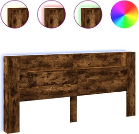 vidaXL Tăblie de pat cu dulap și LED, stejar fumuriu, 220x16,5x103,5cm