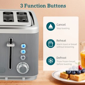 HOMCOM 2200W, fierbător 1,7L cu funcție de fierbere rapidă, filtru anticalcar și toaster cu 4 felii și 7 trepte de rumenire, gri | Aosom Romania
