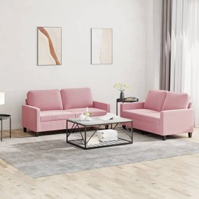 vidaXL Set de canapele cu perne, 2 piese, roz, catifea