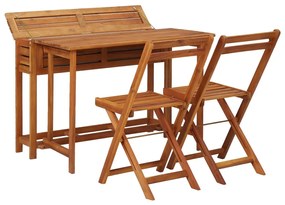 Masa cu jardiniera de balcon cu 2 scaune bistro, lemn de acacia