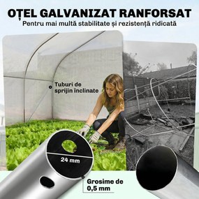 Outsunny Sera de Gradina 4x3m cu Pereti Laterali si Usa cu Fermoar 8 Ferestre Tunel pentru Plante | Aosom Romania