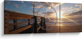Tablou cu dig, plajă și mare (cu ceas) (90x30 cm)