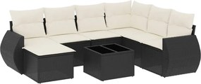 vidaXL Set mobilier de grădină cu perne, 8 piese, negru, poliratan