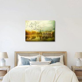 Tablou pe sticlă peisajului pictat cu sediul (70x50 cm)