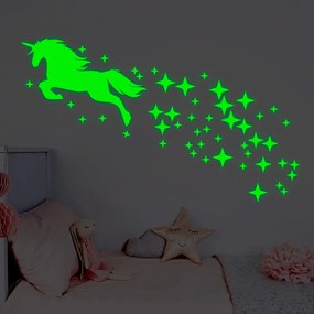 PIPPER | Autocolant de perete "Unicorn de fosfor cu stele" 60x35 cm