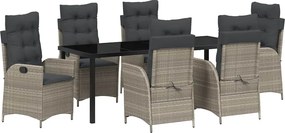 vidaXL Set de masă pentru grădină cu pernă 7 pcs Gri deschis poliratan