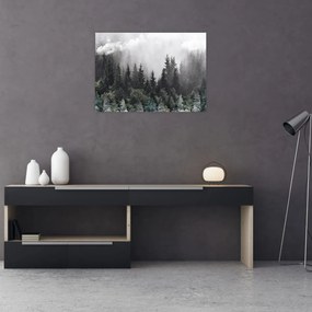 Tablou pe sticlă - Pădure cu elemente ilustrate (70x50 cm)