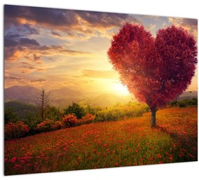 Tablou pe sticlă cu copaci în forma de inimă (70x50 cm)