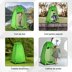 Cort de Dus Outsunny pentru Exterior cu Usa cu Fermoar, Geanta pentru Transport, 126x124x189cm, Verde | Aosom Romania