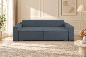Canapea extensibilă Livia din catifea reiată, gri, cu ladă de depozitare