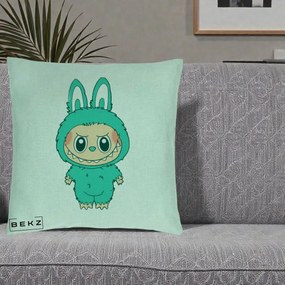 Perna Personalizata Labubu Turcoaz, 40x40 cm, Verde Menta, Husa Detasabila, Perna Inclusa, BEKZ®