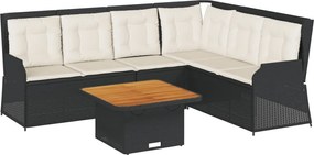 vidaXL Set șezlonguri de grădină, 5 piese, cu perne, negru, poliratan