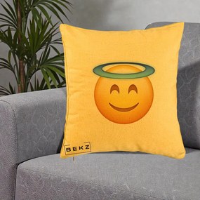 Perna Decorativa Emoji Inger cu Aureola, 40x40 cm, Galben, Husa Detasabila, Perna Inclusa, BEKZ®
