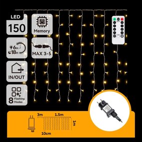 Aigostar - LED instalație luminoasă de Crăciun pentru exterior 150xLED/6W/230V/8 funcții 1,5x1m IP44 alb cald+telecomandă