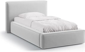 Pat argintiu tapițat cu spațiu de depozitare cu somieră 90x200 cm Jodie – Micadoni