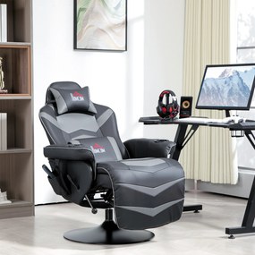 HOMCOM Fotoliu de gaming, funcție de masaj, spătar reglabil, suport pentru picioare, până la 120 kg, cadru din oțel, piele ecologică, Gri | Aosom Romania