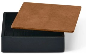 Cutie de depozitare neagră-în culoare naturală din lemn și din piele ecologică cu capac, decorativă 11x11x3,5 cm Square Nupo – LIND DNA