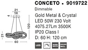 Pendul LED dimabil, cristal design elegant CONCETO auriu